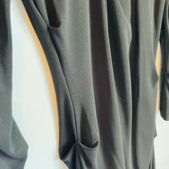 🟢Nicole Miller Heavy 100% Silk Ruched Black Dress M - Picture 3 of 5
